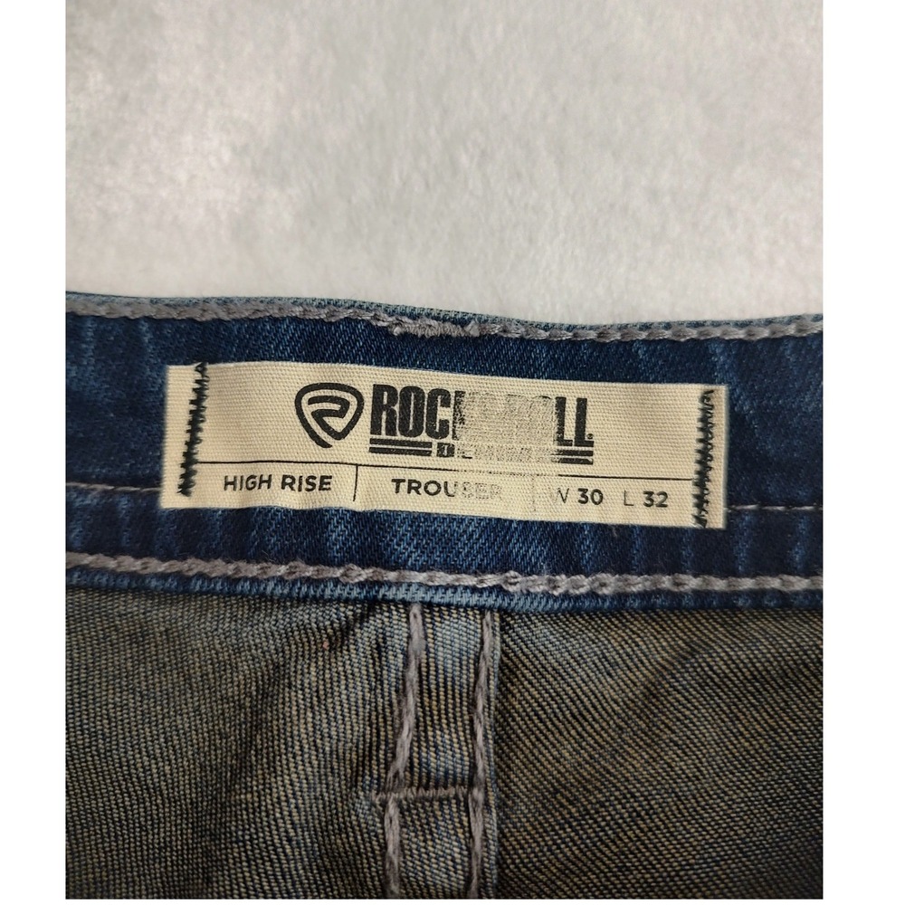 Rock & Roll Denim Women High Rise‎ Trouser Jeans Dark Wash Stretch Size 30x32 - Picture 4 of 9